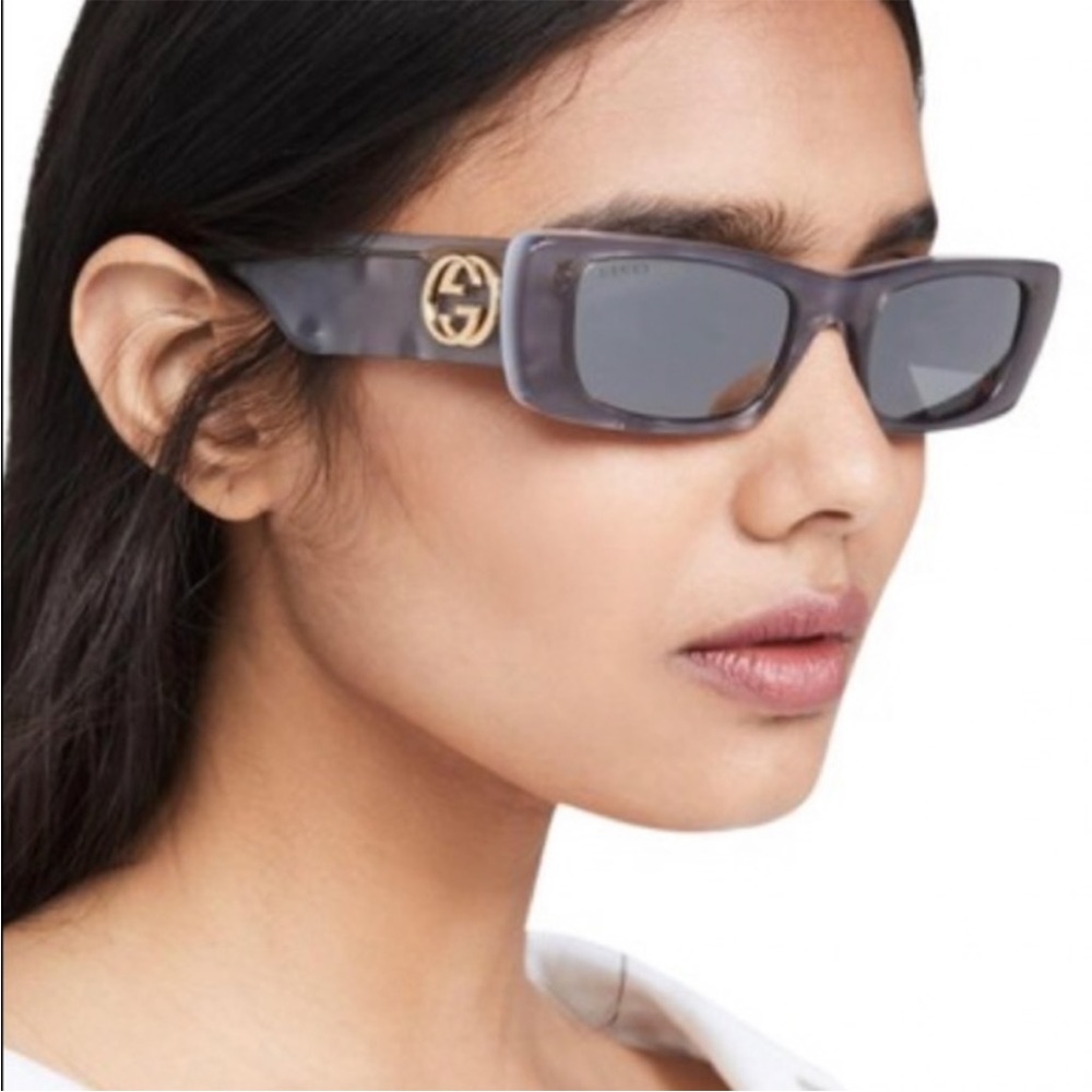 New GUCCI Monochromatic Rectangle Sunglasses w/ Interlocking G Temples - Picture 12 of 14